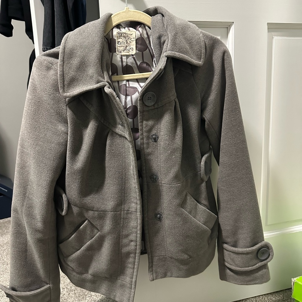 Tulle Gray Pea Coat for Women